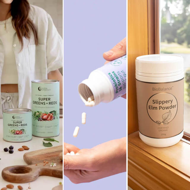 Collage of gut supplements