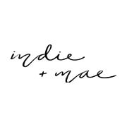 Black handwritten-style text reading 'indie + mae' on a plain white background.