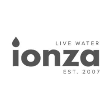 ionza logo with 'Live Water' text on a white background.