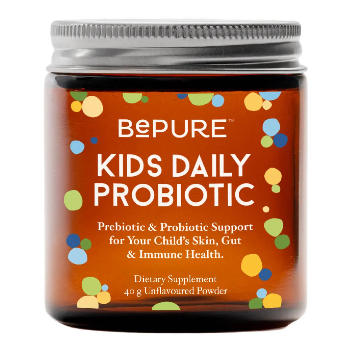 Bepure Kids Daily Probiotic jar with colorful label on a white background