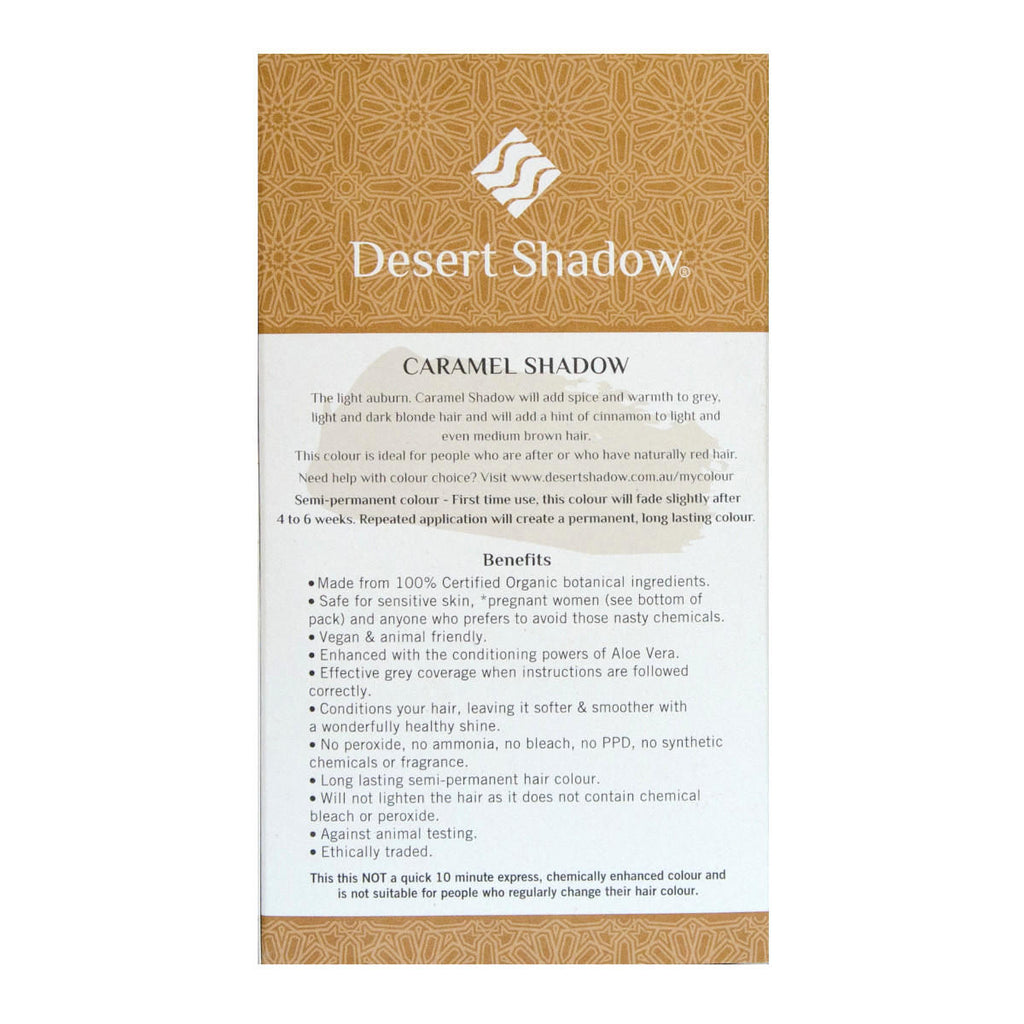 Desert Shadow hair color packaging with product details on a white background.