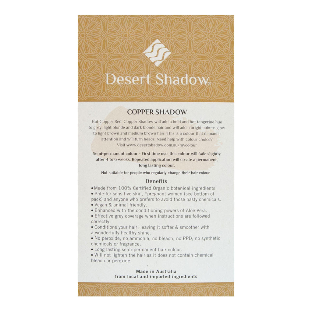 Desert Shadow hair color packaging with text and branding on a white background.