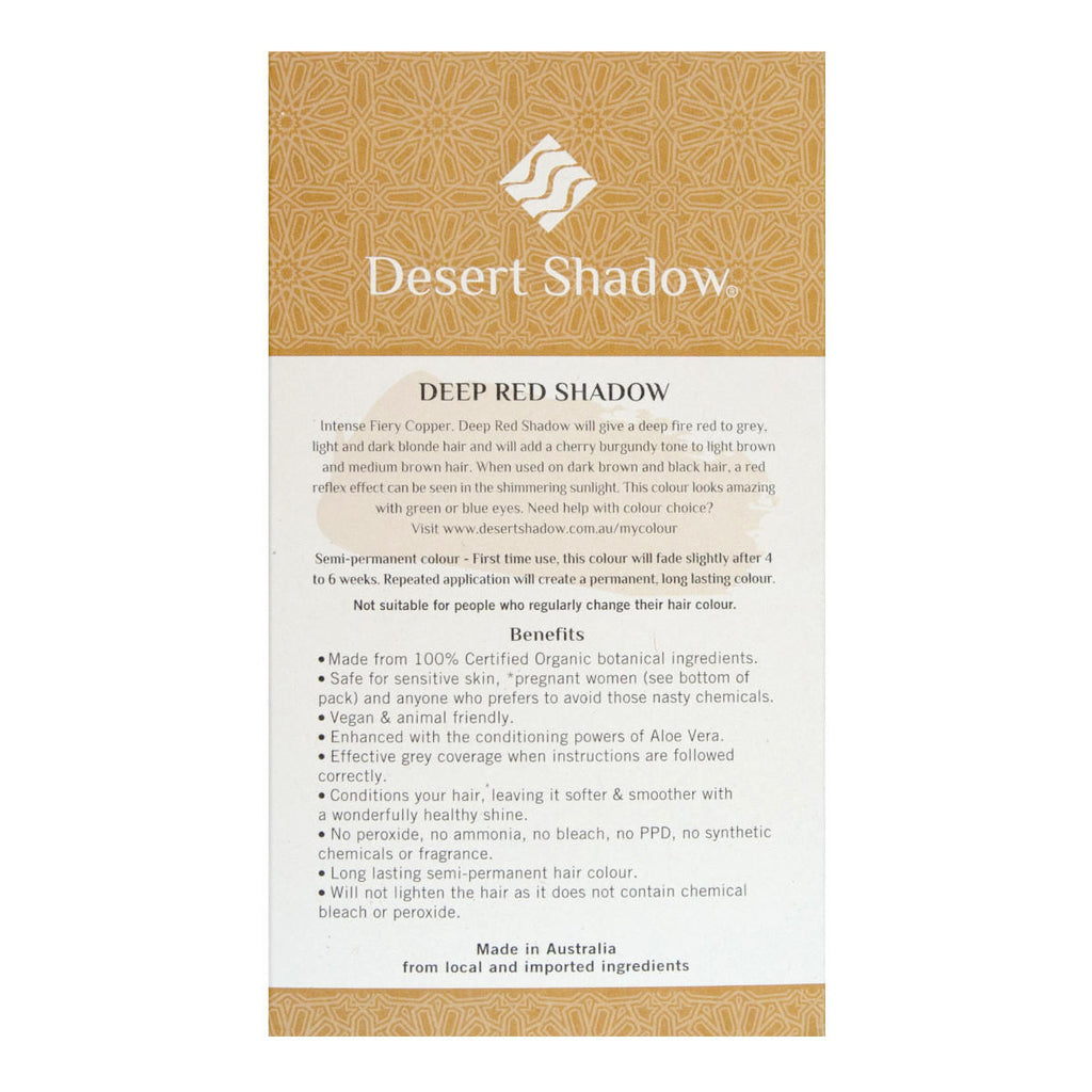 Desert Shadow hair color packaging with text on a white background.