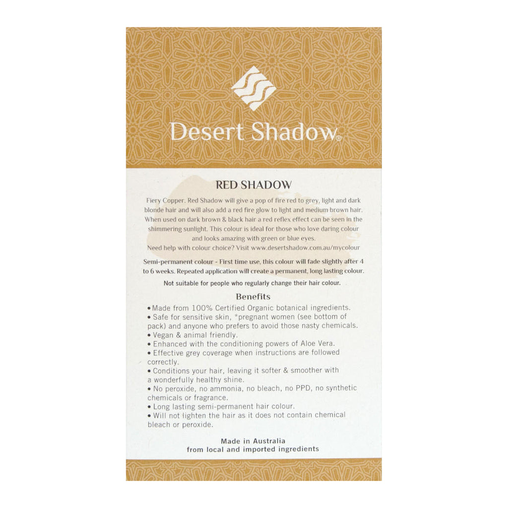 Desert Shadow hair color packaging with text on a white background.