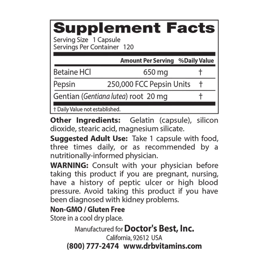Doctor's Best Betaine HCI Pepsin & Gentian Bitters _3