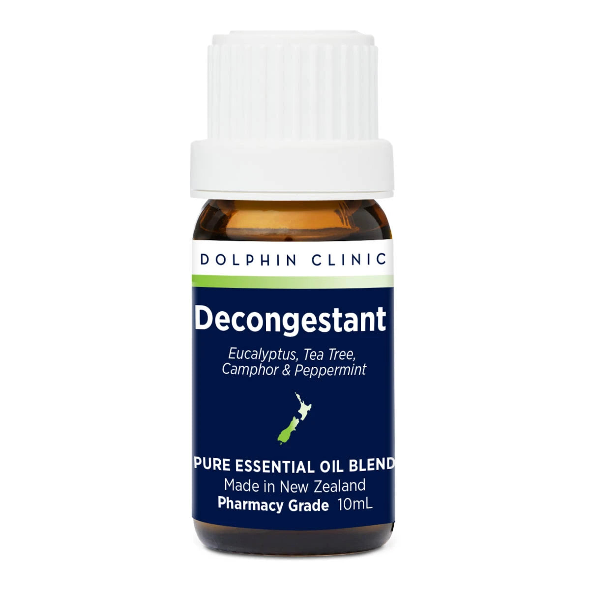 Dolphin Clinic Decongestant essential oil blend bottle on a white background