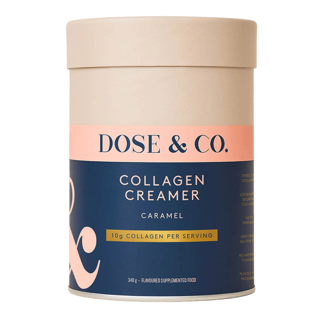 Collagen creamer container with 'Dose & Co.' branding on a white background
