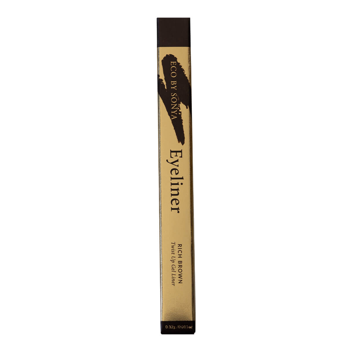 Eyeliner pencil with brown applicator and brown packaging on a white background.