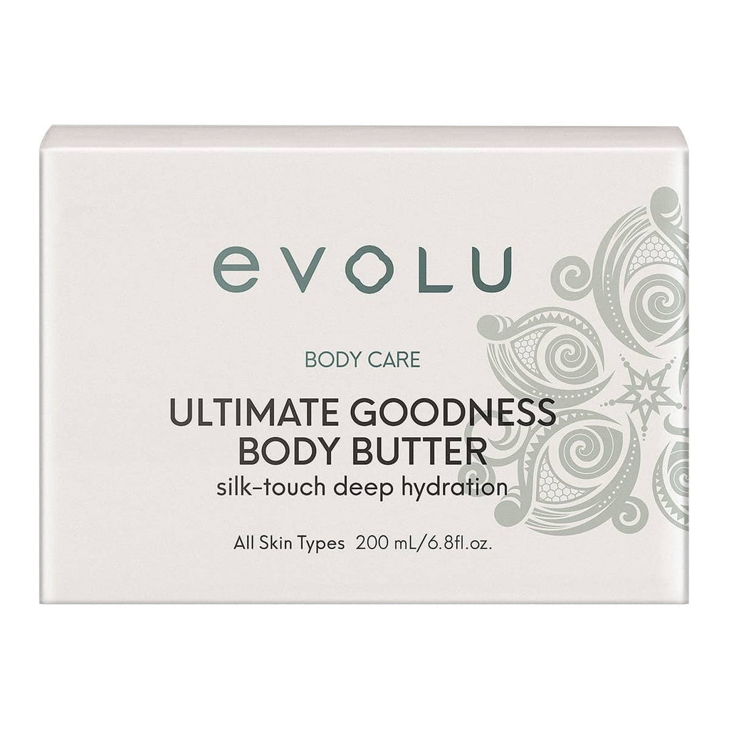 Evolu Ultimate Goodness Body Butter packaging on a white background.
