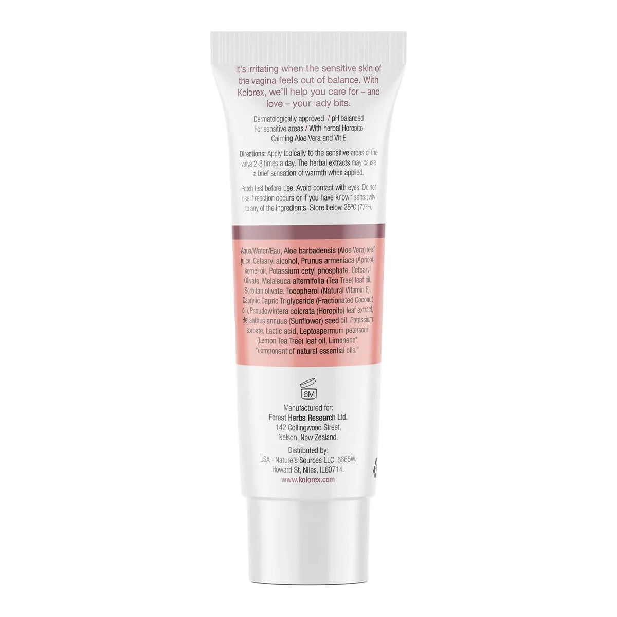 Back label of a Kolorex product on a white background.