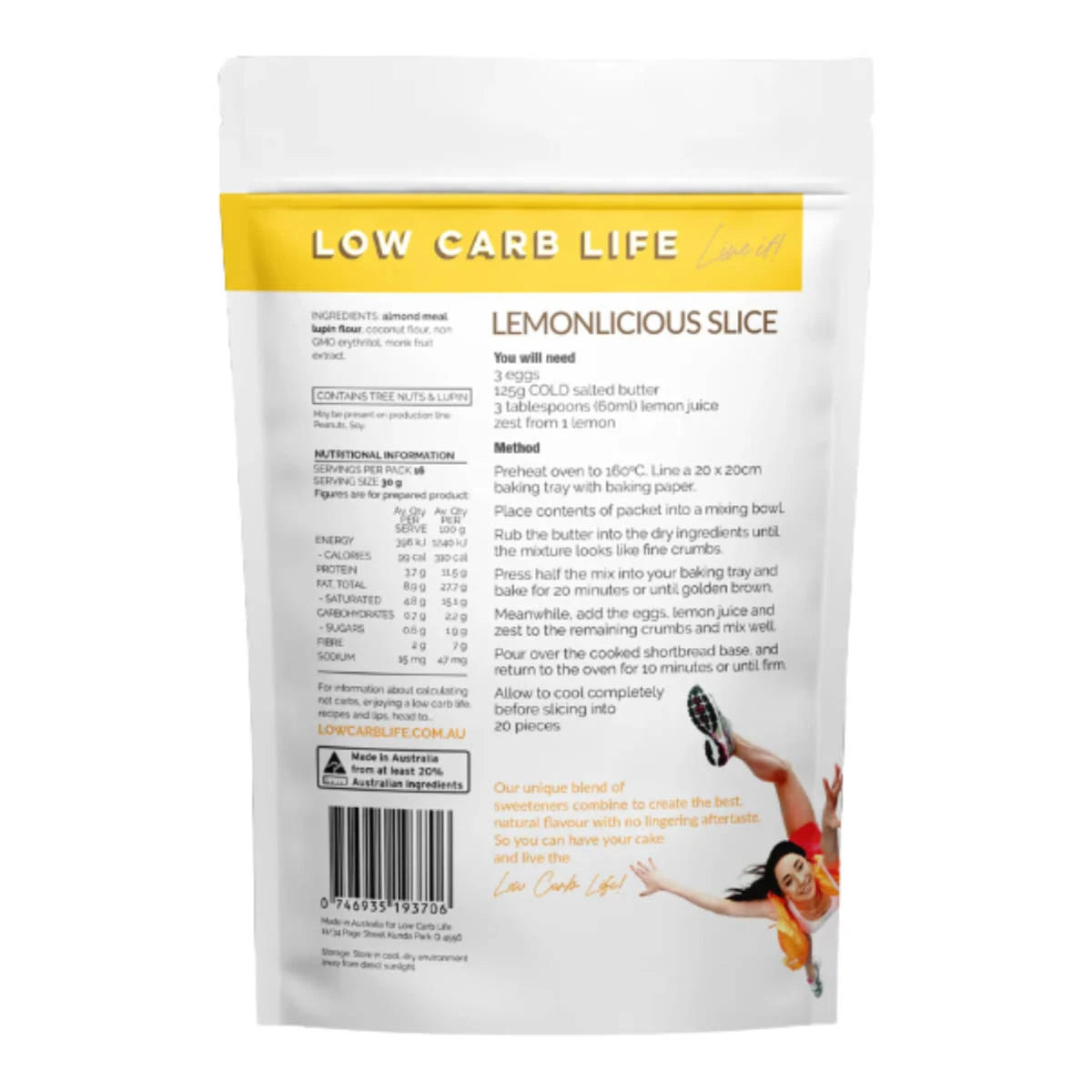 Low Carb Life lemon slice package with nutritional information and recipe details.