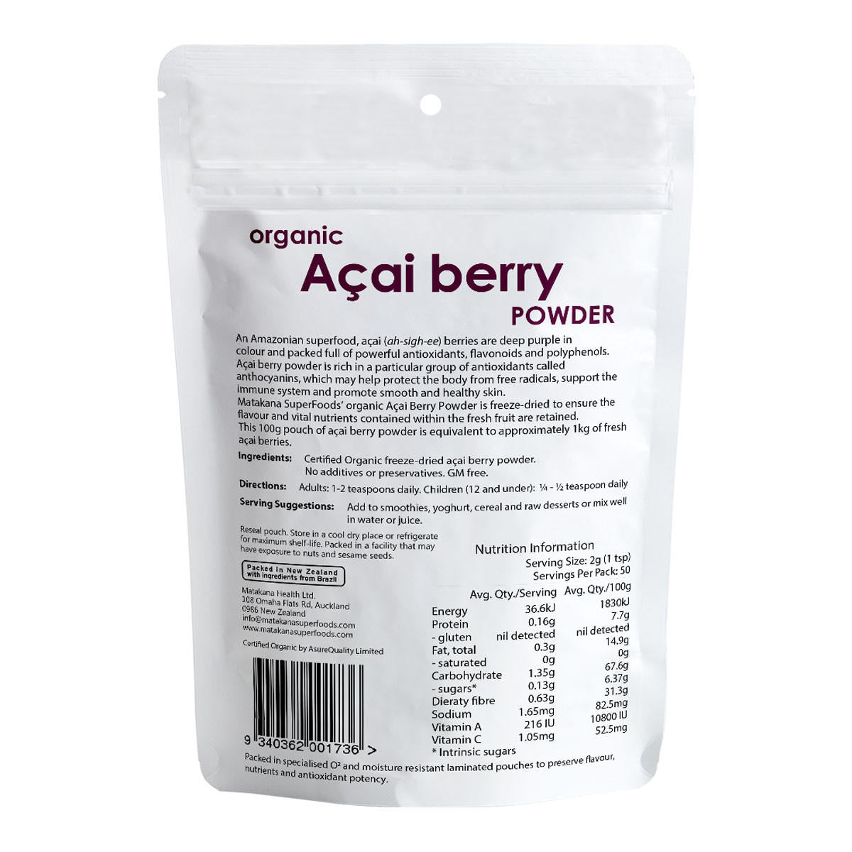 Matakana Superfoods Acai Berry Organic Freeze Dried Powder_2