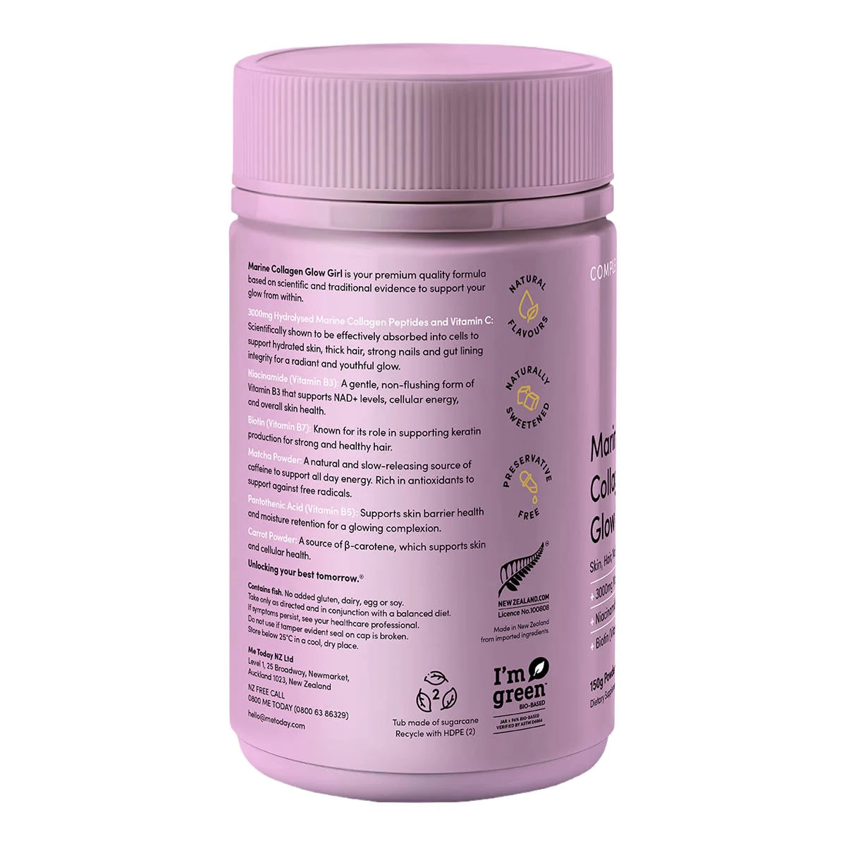 Side of Marine Collagen container showing product highlights.