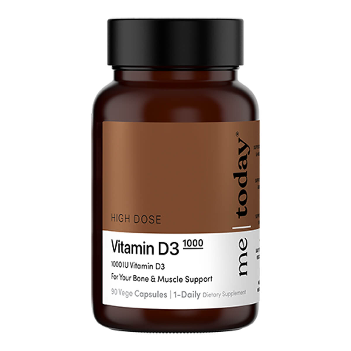 Vitamin D3 supplement bottle with brown label on a white background