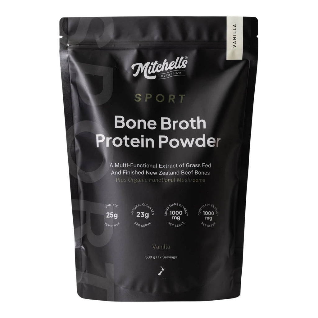 Mitchell's Bone Broth Protein Powder package on a white background