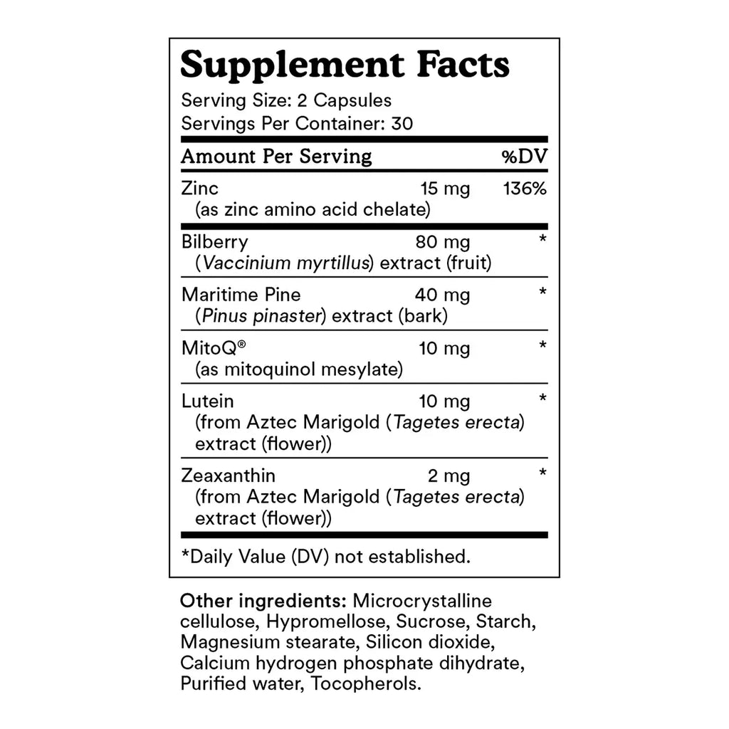 A black and white Supplement Facts label showing ingredients for a dietary supplement.