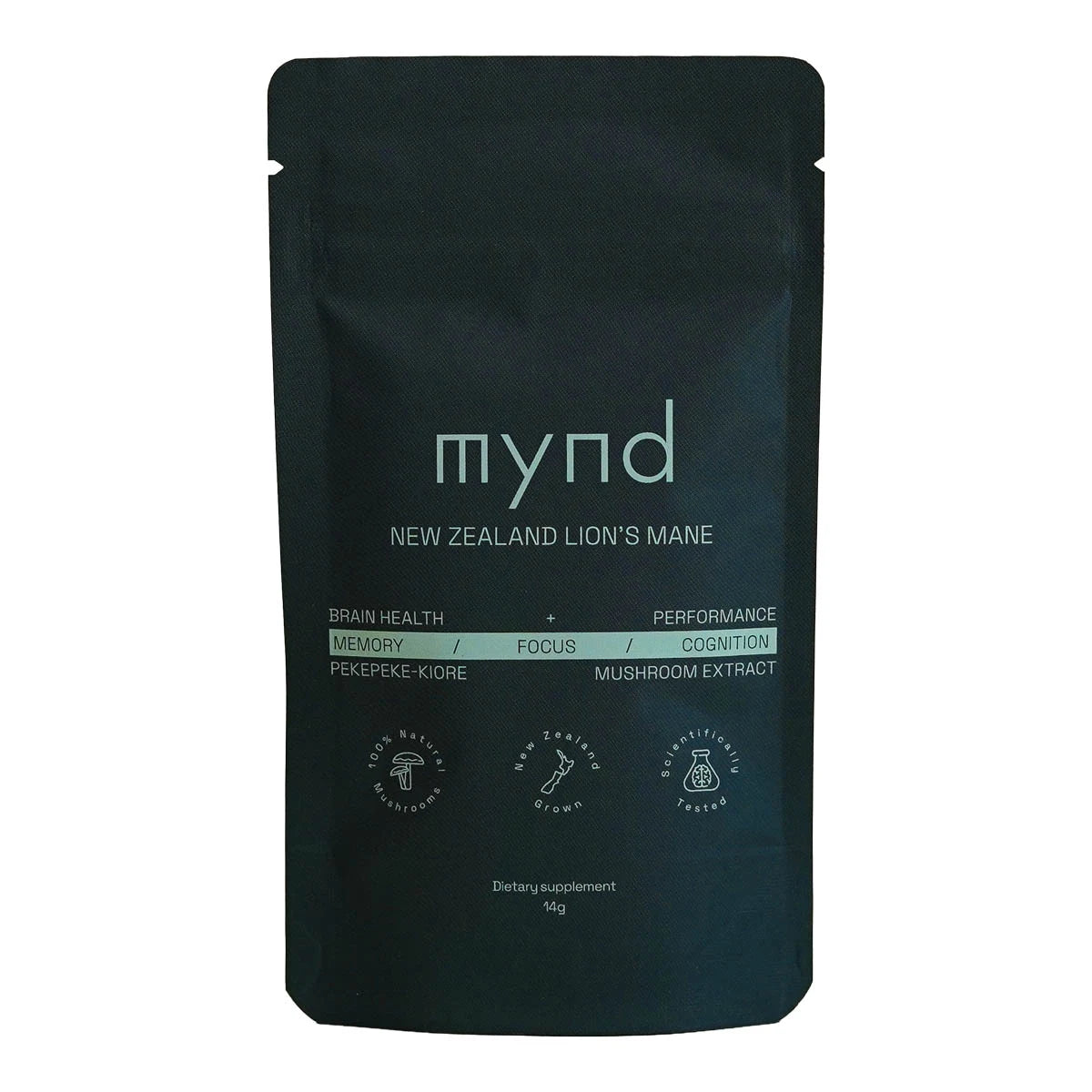 mynd New Zealand Lion's Mane Powder in a 14g pouch.
