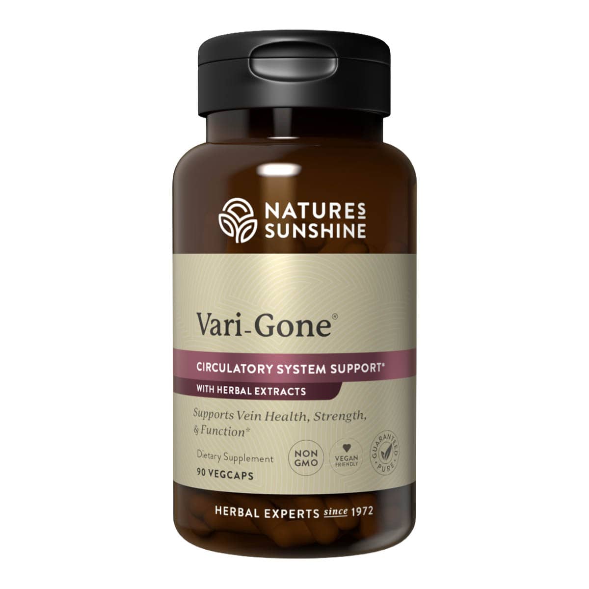 Nature's Sunshine Vari-Gone supplement bottle on a white background.