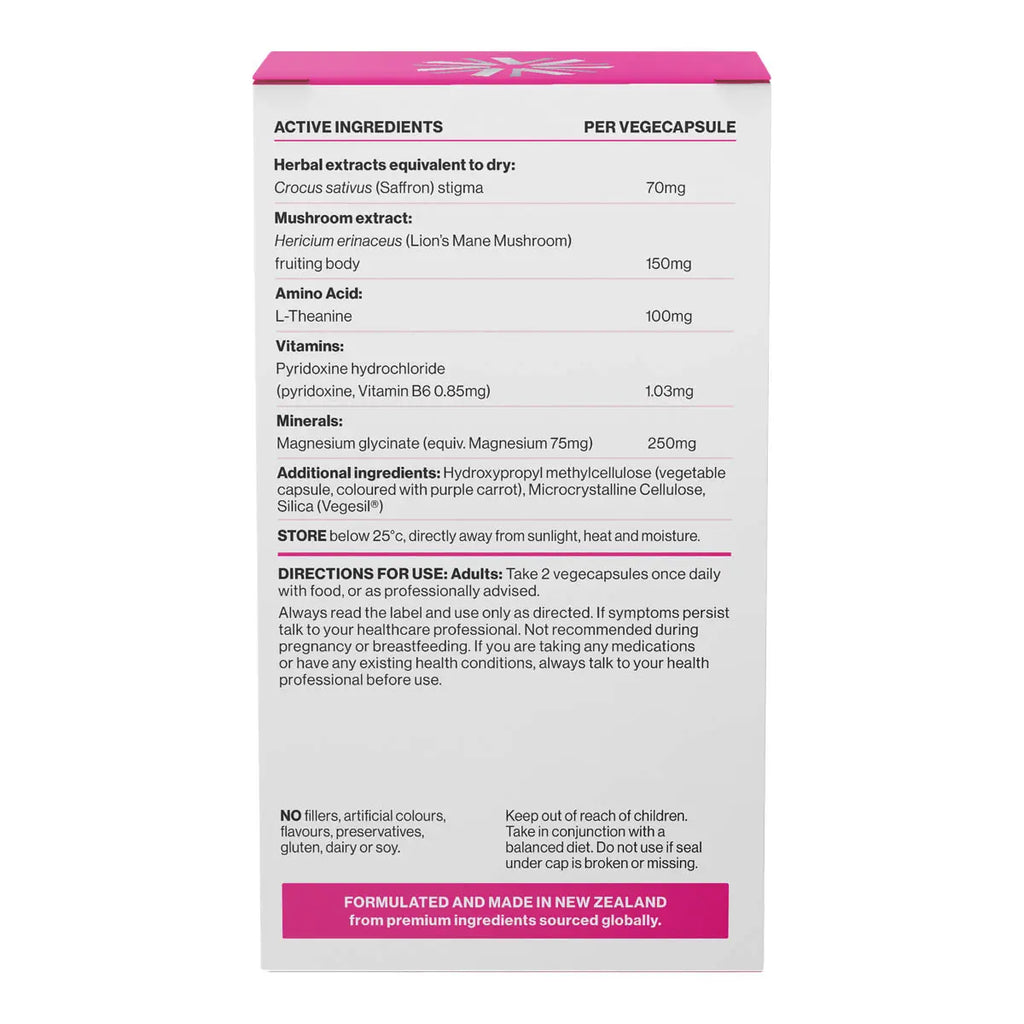 Back of Brighter Days packaging with detailed ingredient list and directions on a white background.