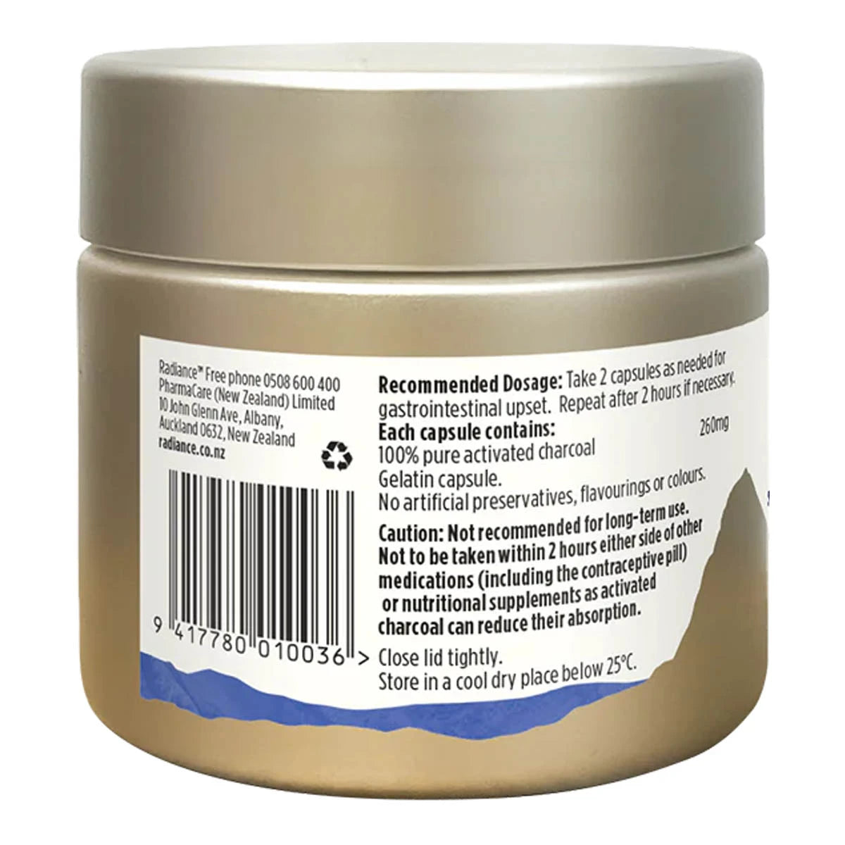 Back label of a beige jar with text and a barcode on a white background