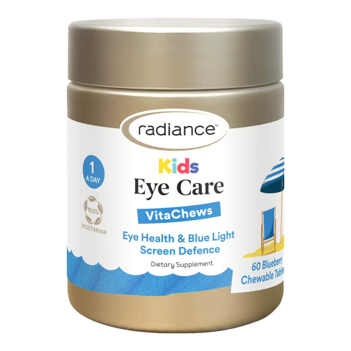 Radiance Kids Eye Care VitaChews supplement jar on a white background