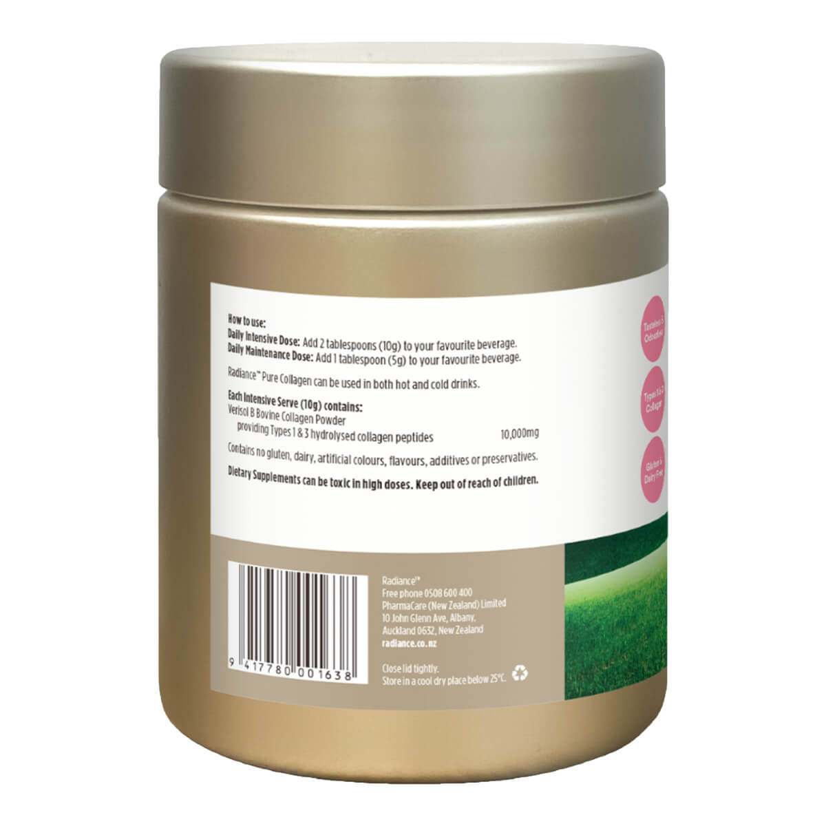 Gold container with label on a white background