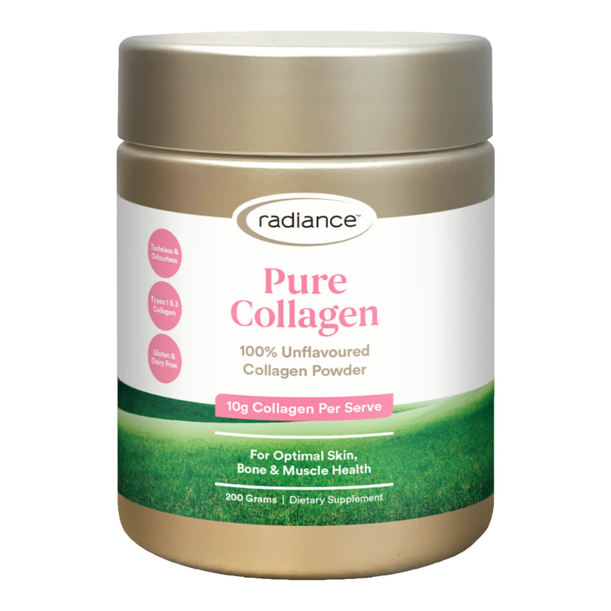 Radiance Pure Collagen powder container on a white background