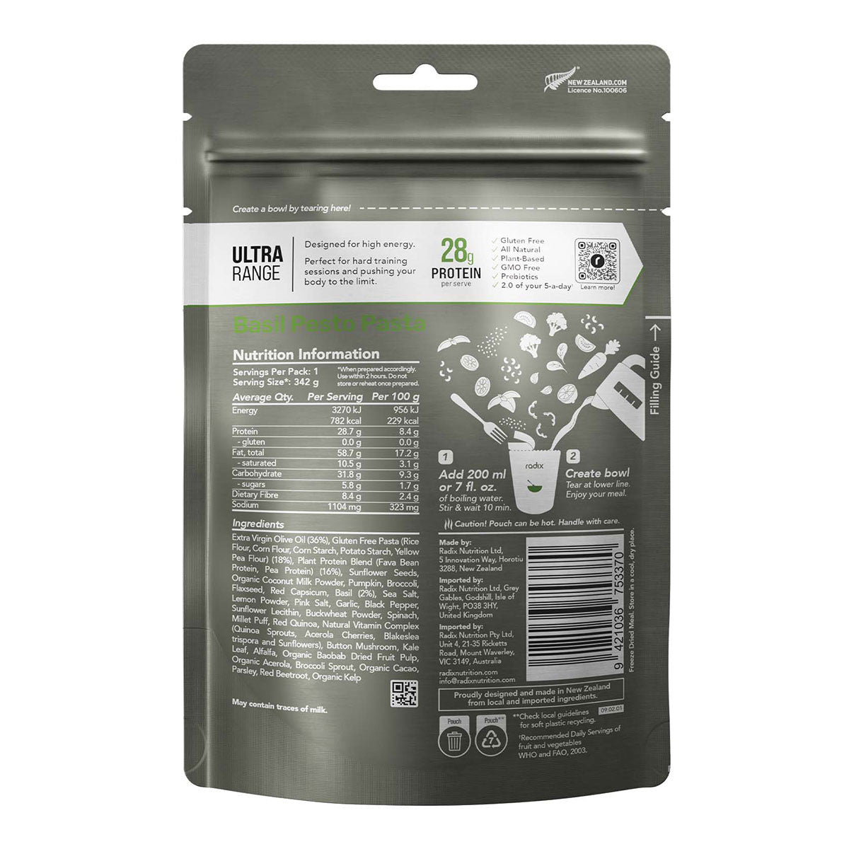 Radix Nutrition Basil Pesto Pasta Meal Ultra Range 800kcal _2