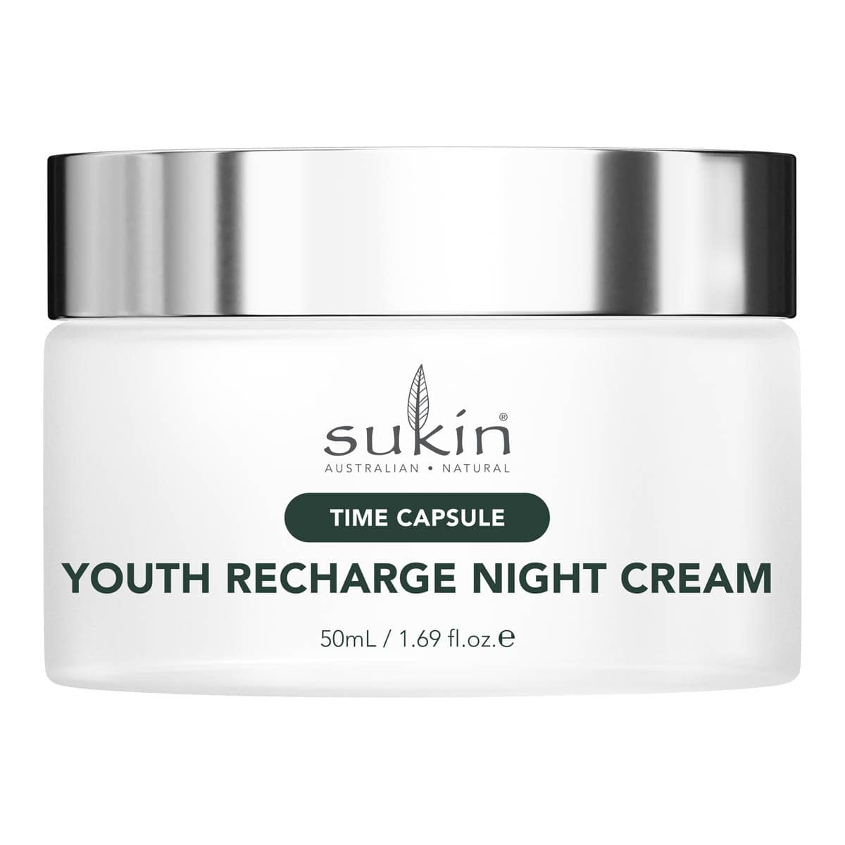 Sukin Youth Recharge Night Cream jar on a white background.