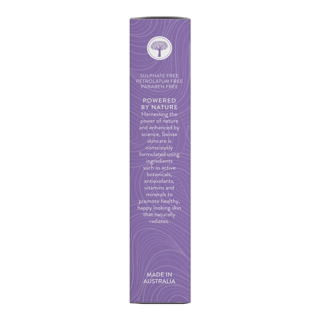 Purple cylindrical packaging with text on a white background