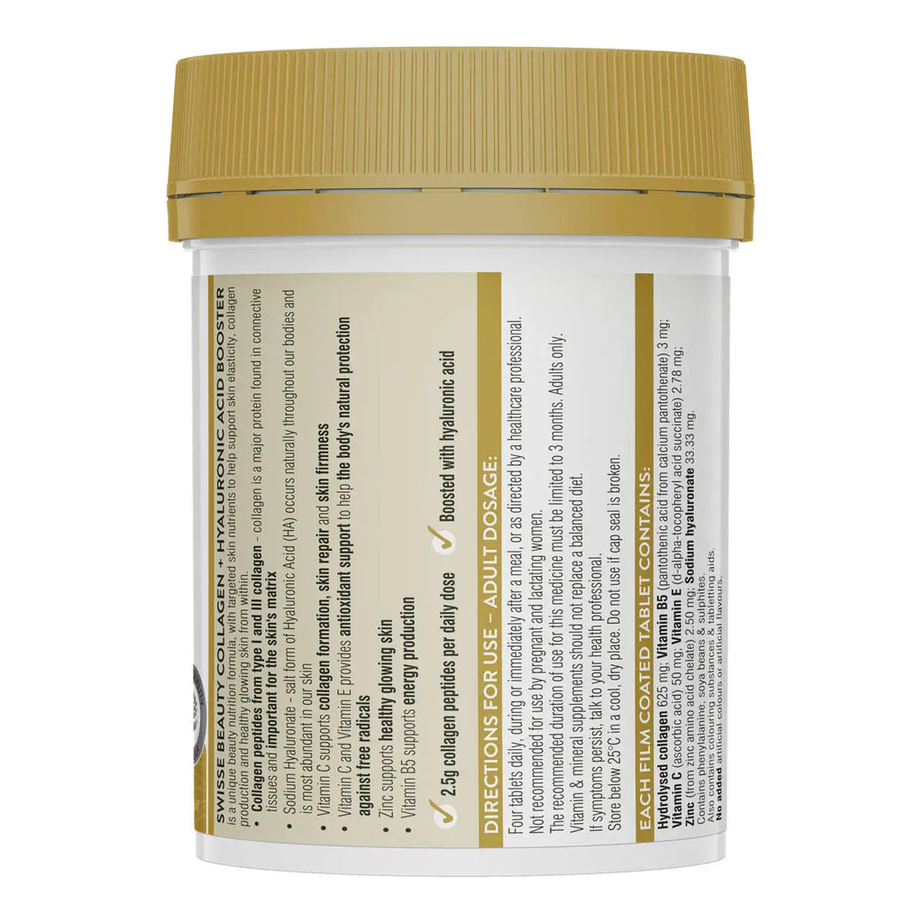 Supplement jar with gold lid and detailed label on a white background. Directions for usage, ingredients and more product information.