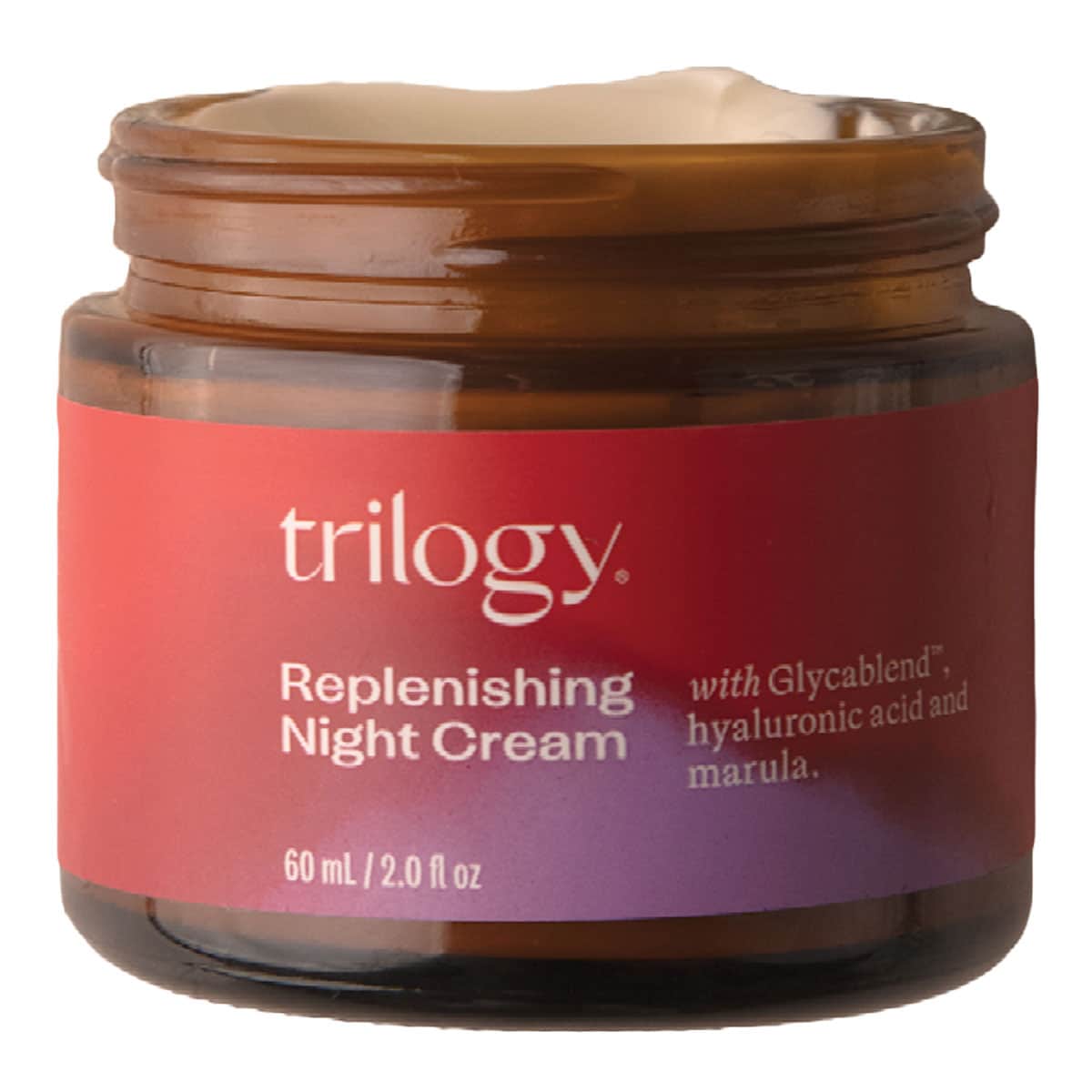 Jar of Trilogy Replenishing Night Cream on a white background.