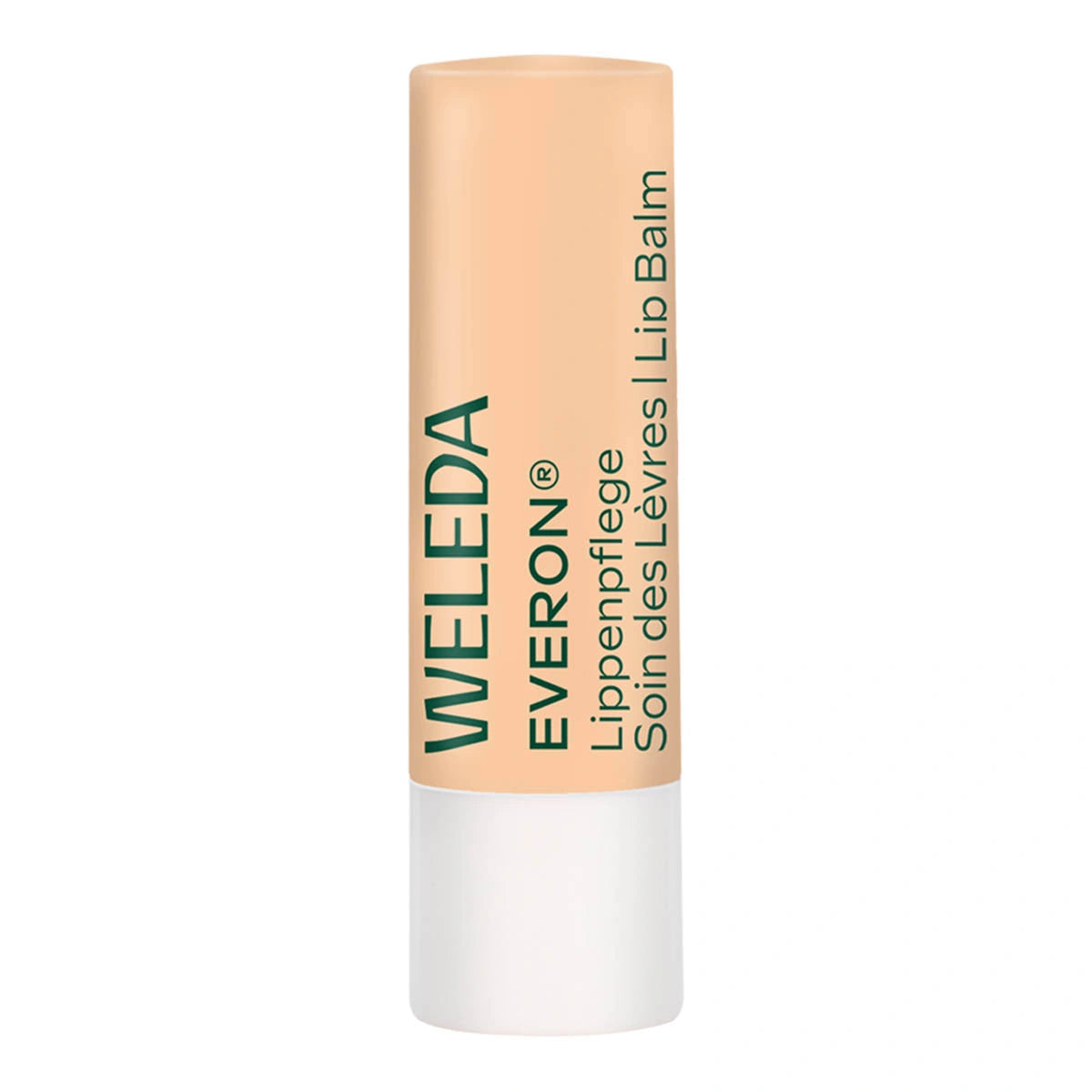Weleda lip balm on a white background